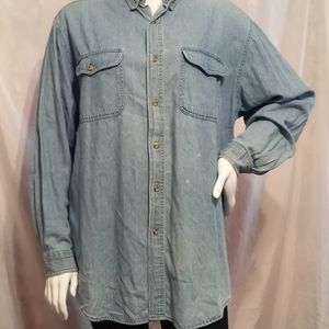 Corner stone blue jean button down shirt